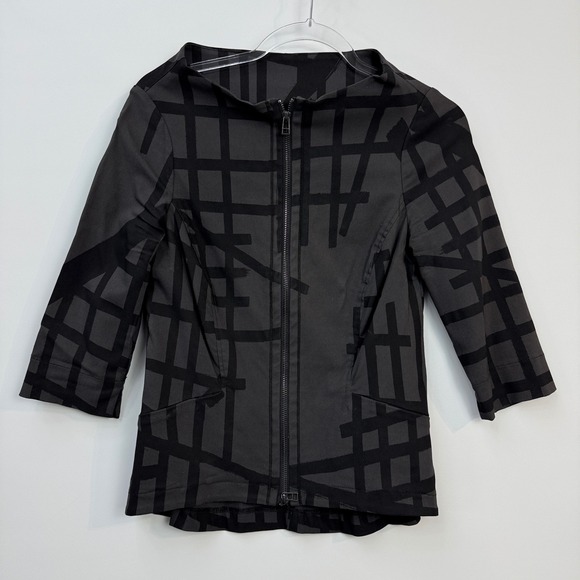 Porto San Francisco Jackets & Blazers - Porto San Francisco Jacket Women 1 Grey Black Grid Zip Up Stretch Funnel Neck